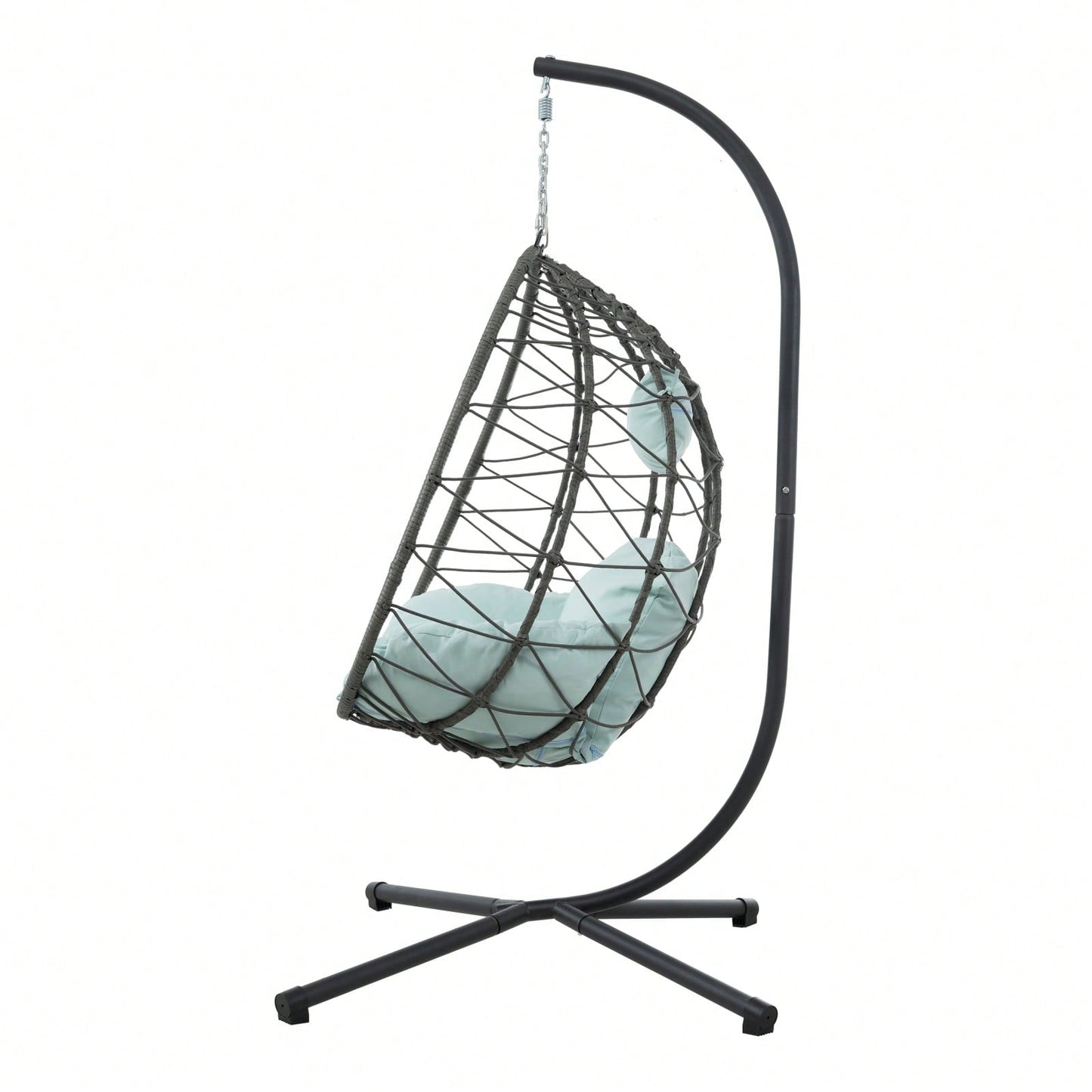 Indoor Outdoor Wicker Egg Chair with Stand and Cushions - Weather-Resistant Rattan Swing for Patio, Balcony, Living Room