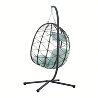 Indoor Outdoor Wicker Egg Chair with Stand and Cushions - Weather-Resistant Rattan Swing for Patio, Balcony, Living Room