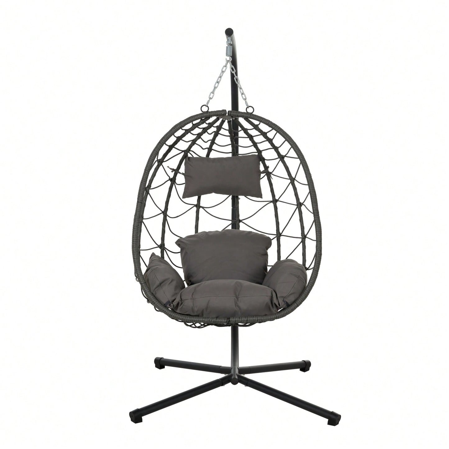 Indoor Outdoor Wicker Egg Chair with Stand and Cushions - Weather-Resistant Rattan Swing for Patio, Balcony, Living Room