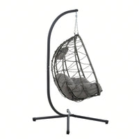 Indoor Outdoor Wicker Egg Chair with Stand and Cushions - Weather-Resistant Rattan Swing for Patio, Balcony, Living Room