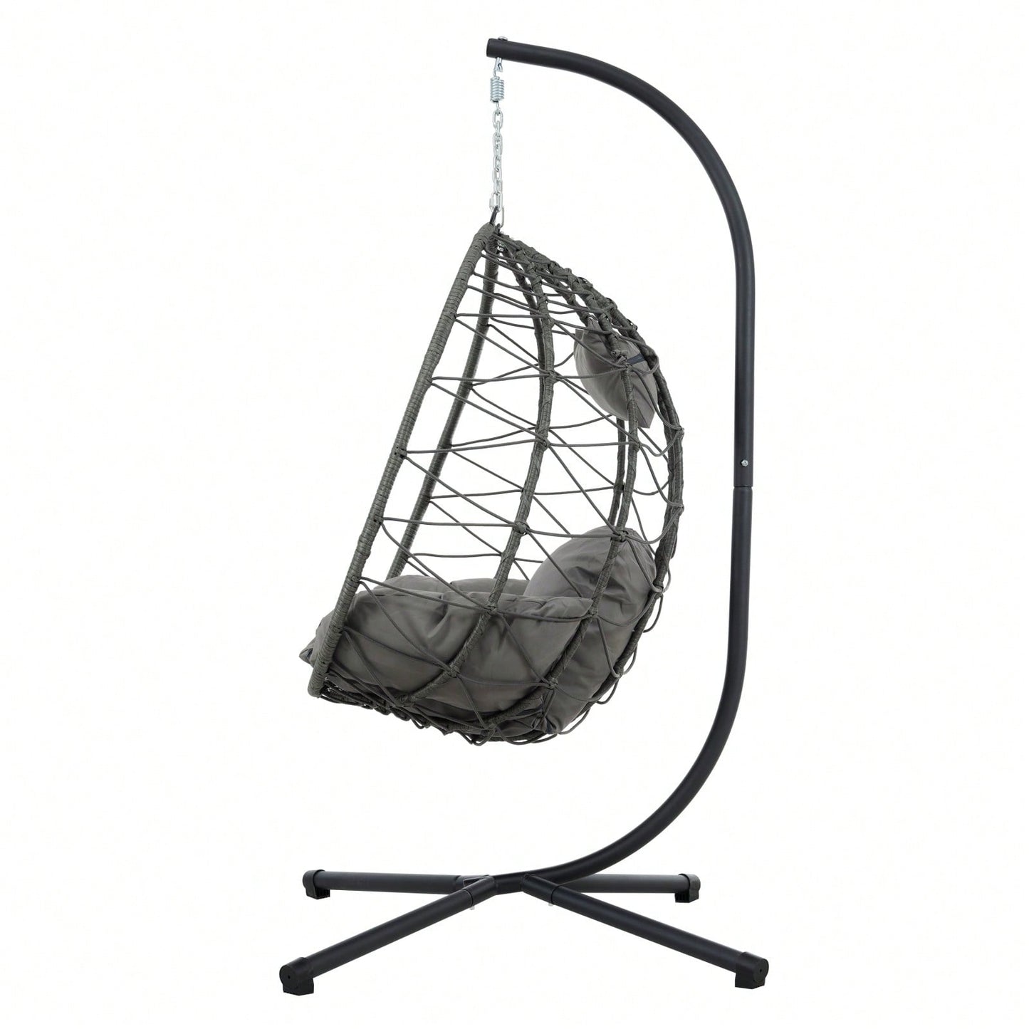 Indoor Outdoor Wicker Egg Chair with Stand and Cushions - Weather-Resistant Rattan Swing for Patio, Balcony, Living Room