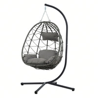 Indoor Outdoor Wicker Egg Chair with Stand and Cushions - Weather-Resistant Rattan Swing for Patio, Balcony, Living Room