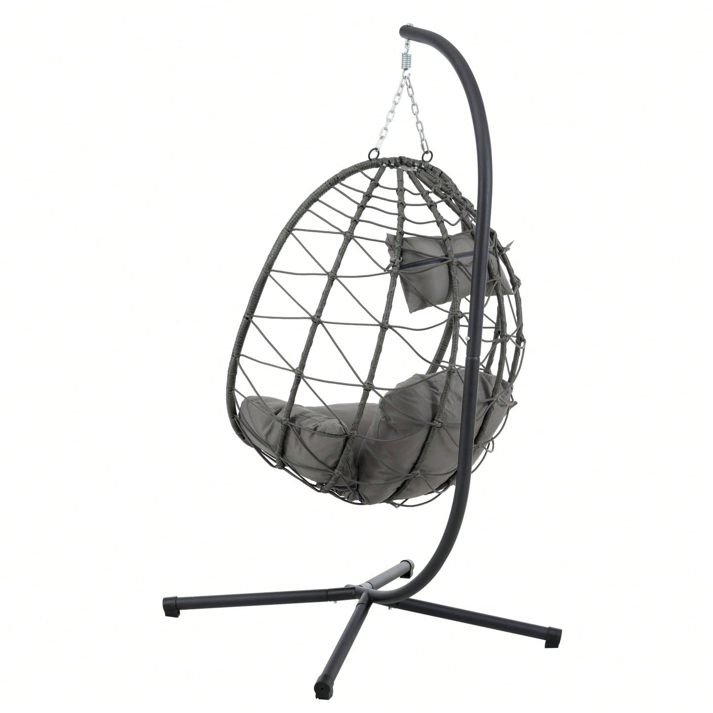 Indoor Outdoor Wicker Egg Chair with Stand and Cushions - Weather-Resistant Rattan Swing for Patio, Balcony, Living Room