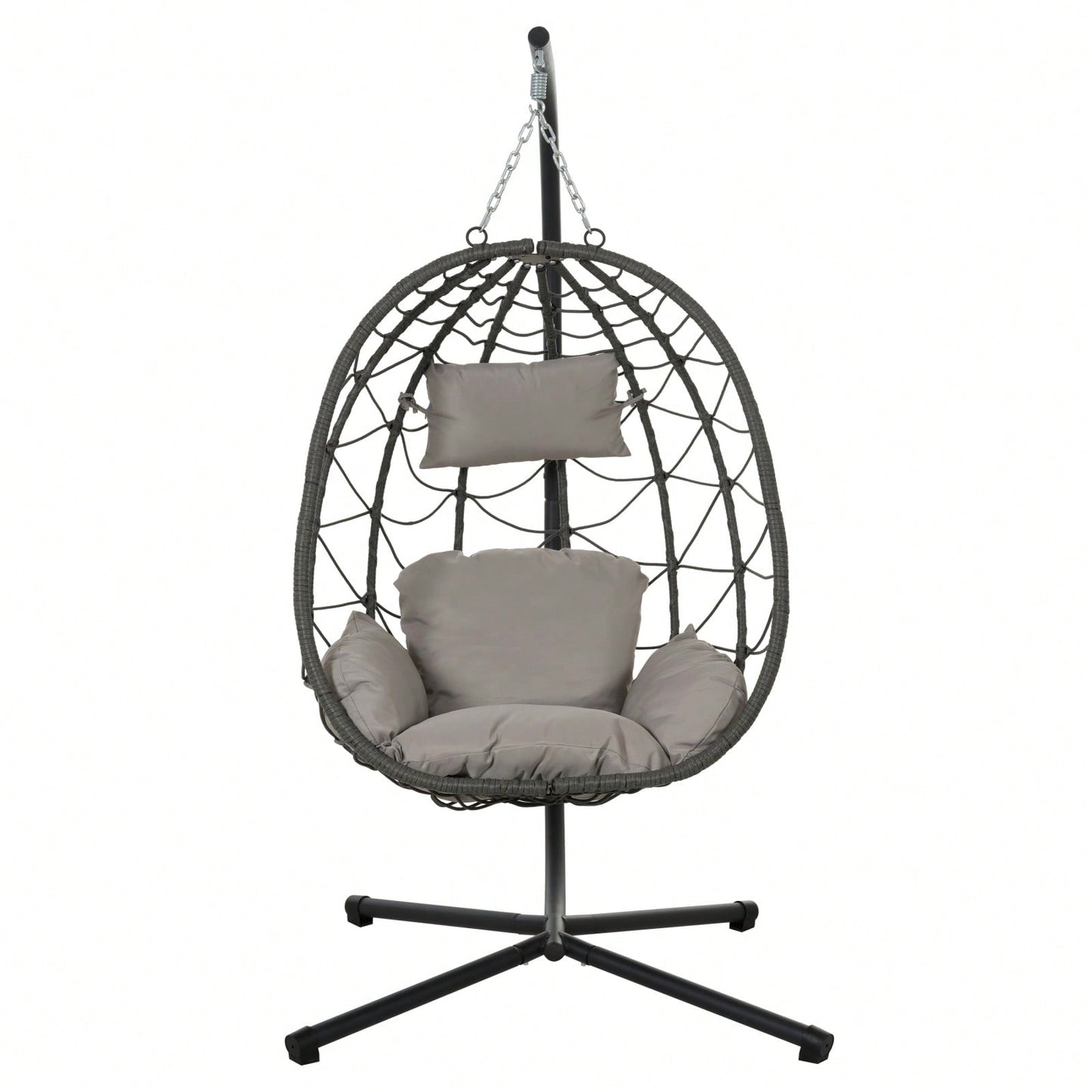 Indoor Outdoor Wicker Egg Chair with Stand and Cushions - Weather-Resistant Rattan Swing for Patio, Balcony, Living Room