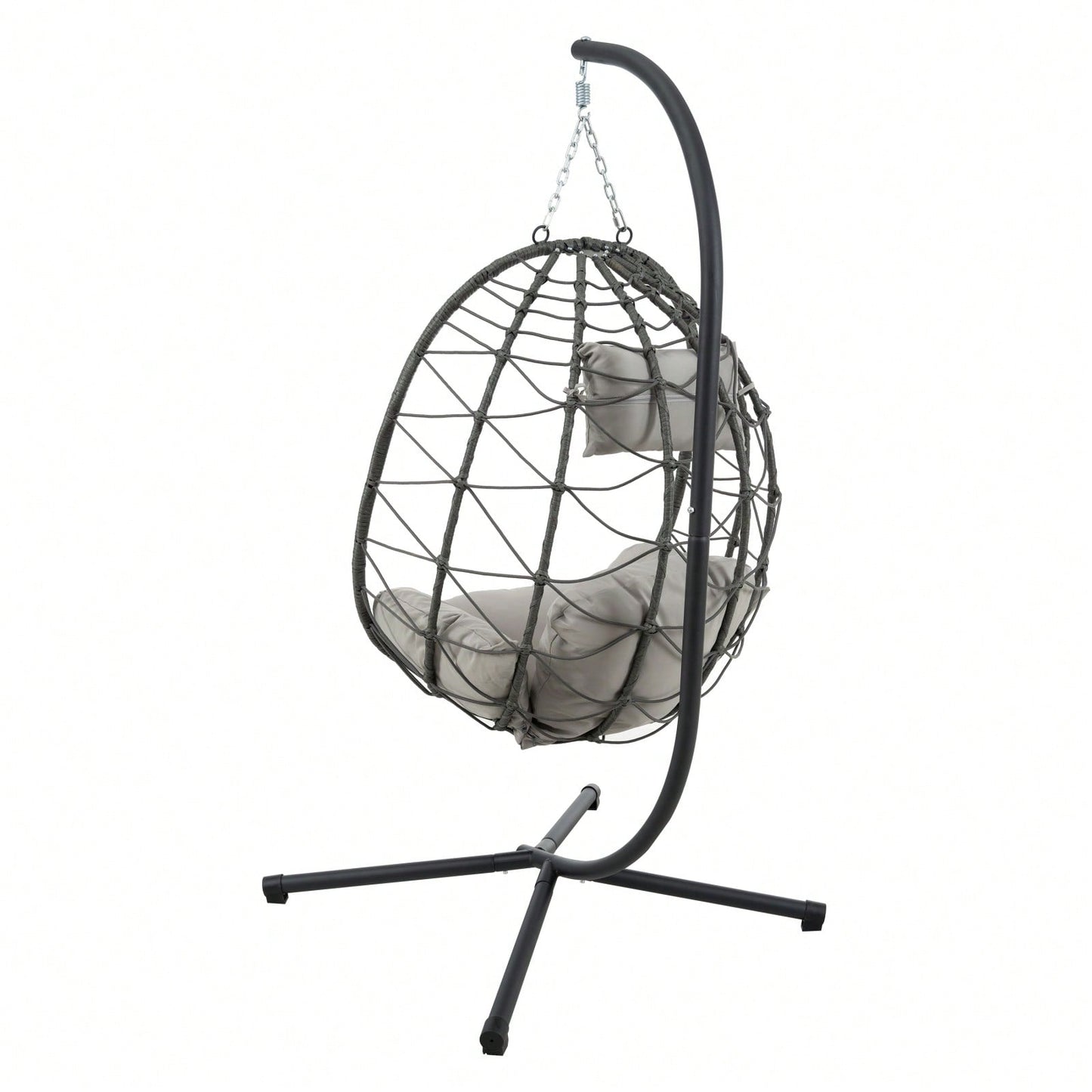 Indoor Outdoor Wicker Egg Chair with Stand and Cushions - Weather-Resistant Rattan Swing for Patio, Balcony, Living Room