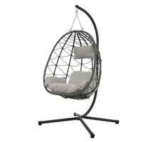 Indoor Outdoor Wicker Egg Chair with Stand and Cushions - Weather-Resistant Rattan Swing for Patio, Balcony, Living Room