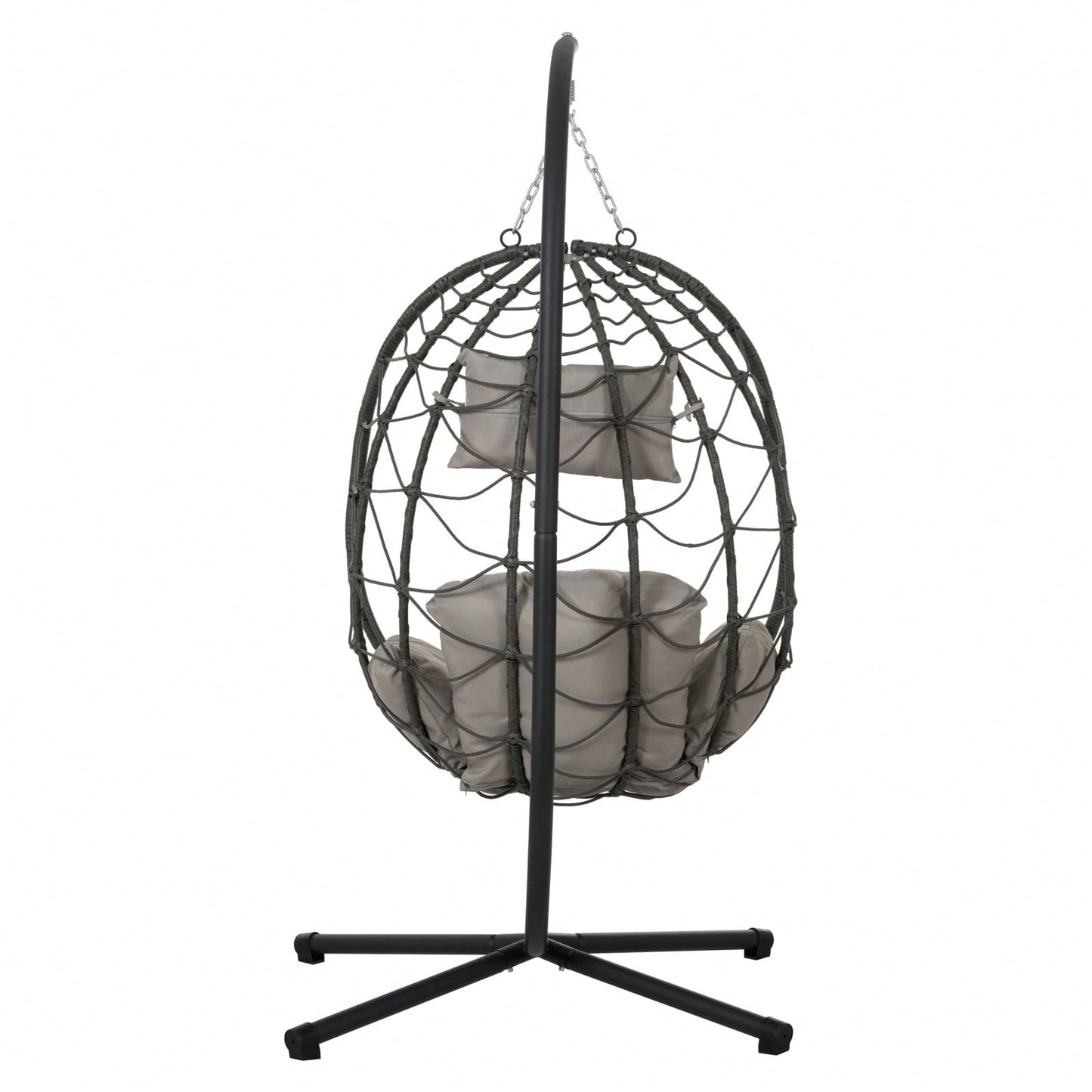 Indoor Outdoor Wicker Egg Chair with Stand and Cushions - Weather-Resistant Rattan Swing for Patio, Balcony, Living Room