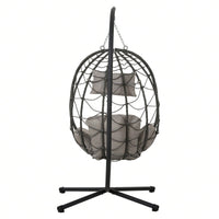 Indoor Outdoor Wicker Egg Chair with Stand and Cushions - Weather-Resistant Rattan Swing for Patio, Balcony, Living Room