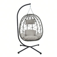 Indoor Outdoor Wicker Egg Chair with Stand and Cushions - Weather-Resistant Rattan Swing for Patio, Balcony, Living Room