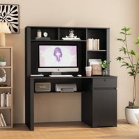 Spacious Black Wood Home Office Desk with Hutch Bookshelf Charging Station and USB Ports for Students and Teens