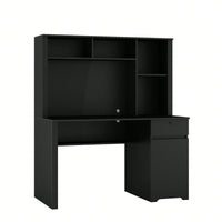 Spacious Black Wood Home Office Desk with Hutch Bookshelf Charging Station and USB Ports for Students and Teens