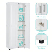 Tall White Bathroom Storage Cabinet with Adjustable Shelves and Anti-Tip Device for Home and Office Organization