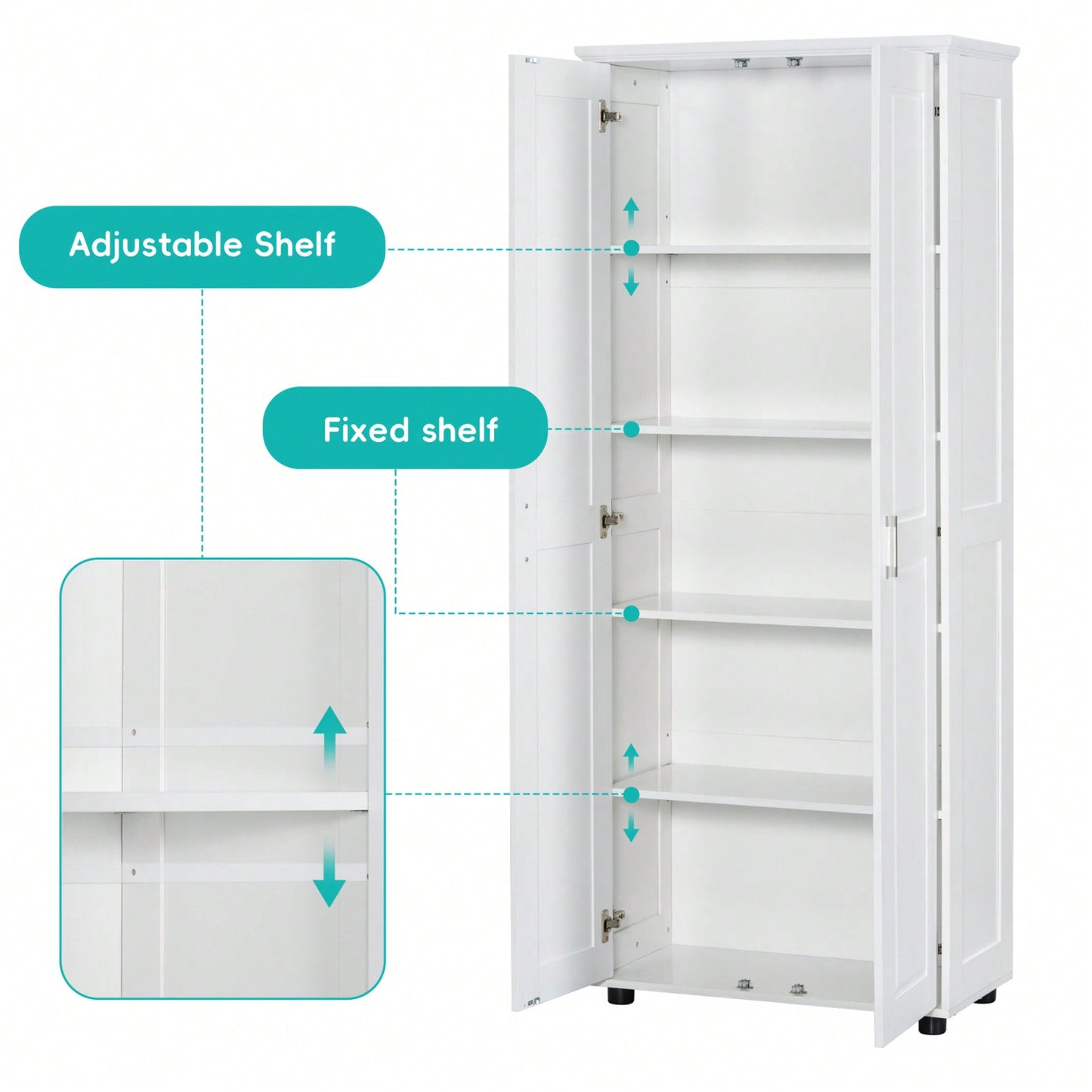 Tall White Bathroom Storage Cabinet with Adjustable Shelves and Anti-Tip Device for Home and Office Organization