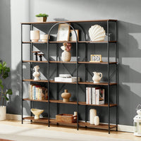 Rustic Brown 6-Tier Industrial Bookshelf with Metal Frame Adjustable Feet and Anti-Tip Device for Home Office Living Room Storage