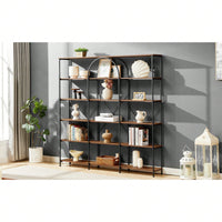 Rustic Brown 6-Tier Industrial Bookshelf with Metal Frame Adjustable Feet and Anti-Tip Device for Home Office Living Room Storage