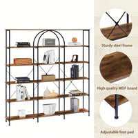 Rustic Brown 6-Tier Industrial Bookshelf with Metal Frame Adjustable Feet and Anti-Tip Device for Home Office Living Room Storage