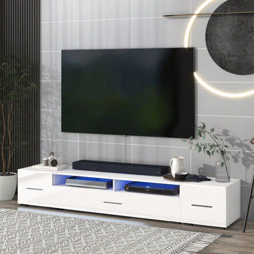 Extended TV Stand With Color Changing LED Lights, 90+ Inch TV Entertainment Center, High Gloss Modern TV Cabinet, Universal