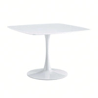 42.1" Round Mid-Century Modern Dining Table, Pedestal Table For 4-6 People, MDF Top, Sturdy Metal Legs, Easy Assembly