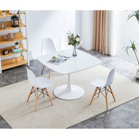 42.1" Round Mid-Century Modern Dining Table, Pedestal Table For 4-6 People, MDF Top, Sturdy Metal Legs, Easy Assembly