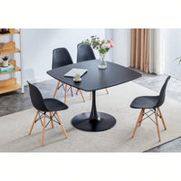 42.1" Round Mid-Century Modern Dining Table, Pedestal Table For 4-6 People, MDF Top, Sturdy Metal Legs, Easy Assembly