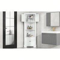 Tall Corner Bathroom Storage Cabinet With Doors And Adjustable Shelf, Open Storage, Anti-Tip Design, Easy Assembly, White