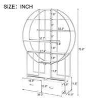 Modern Round Bookcase Bookshelf, Gold Frame, 5 Tiers Open Shelf, 2 Drawers