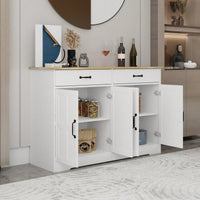 47.95" Farmhouse Buffet Cabinet With Storage | Sideboard With Drawers & Doors | Dining Room, Living Room, Kitchen Cupboard | White