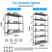 2 Pack Heavy Duty Wire Shelving Unit, 3 Tier Adjustable Storage Rack With Liners, 1050 Lbs Capacity, 48"H X 48"L X 18"D, Easy Assembly