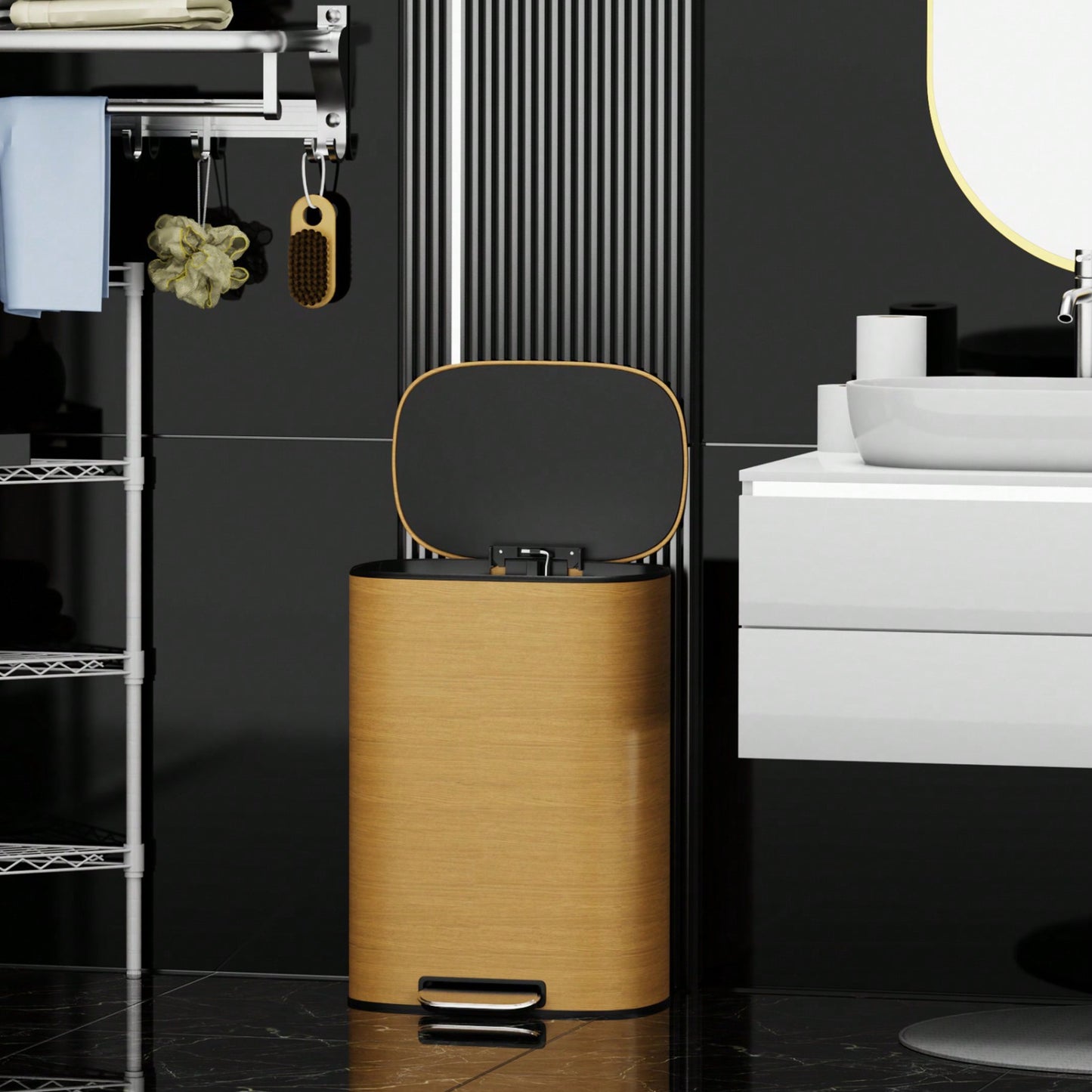 50L Stainless Steel Trash Can with Soft Close Lid and Foot Pedal, Fingerprint-Proof Kitchen Bin with Removable Inner Bucket
