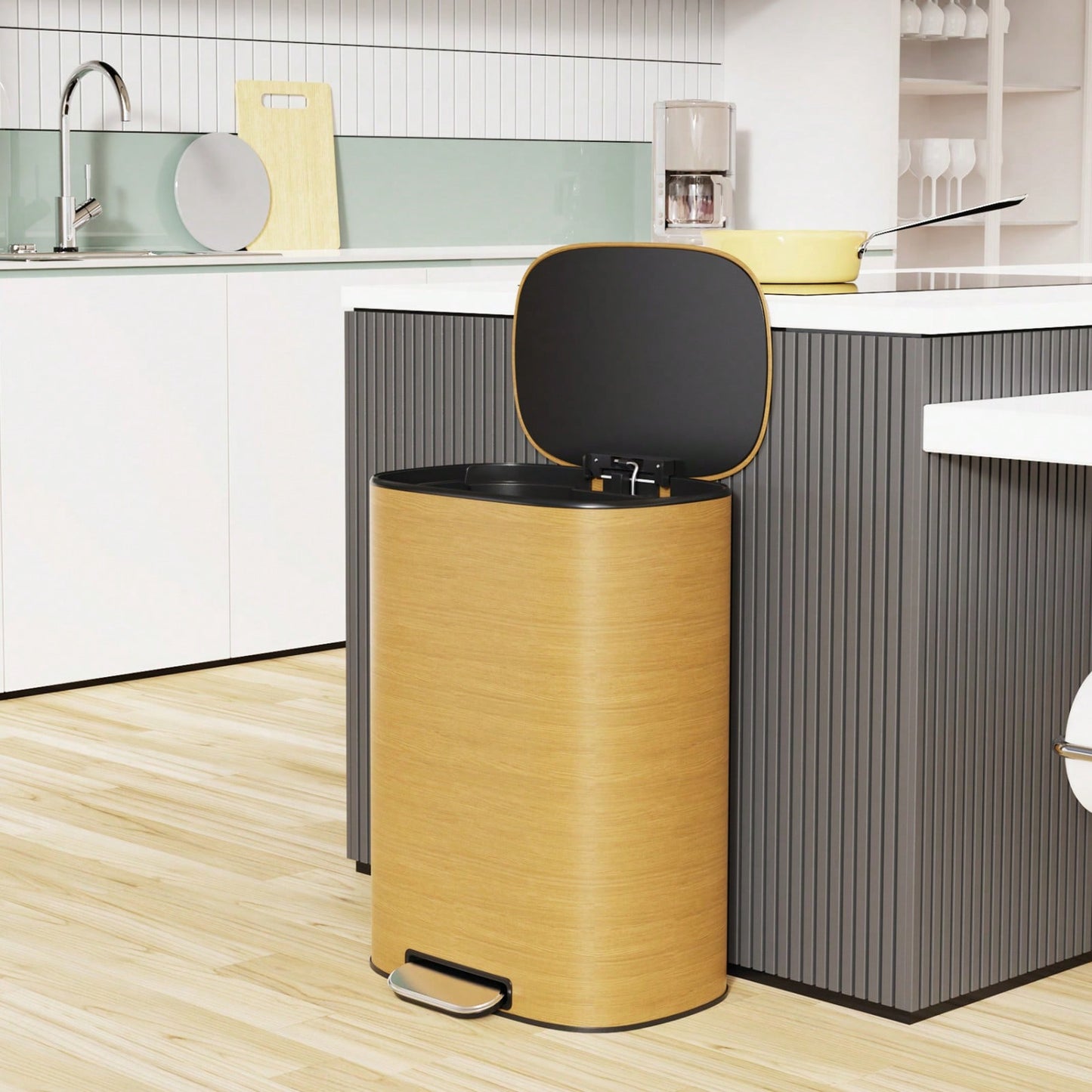 50L Stainless Steel Trash Can with Soft Close Lid and Foot Pedal, Fingerprint-Proof Kitchen Bin with Removable Inner Bucket