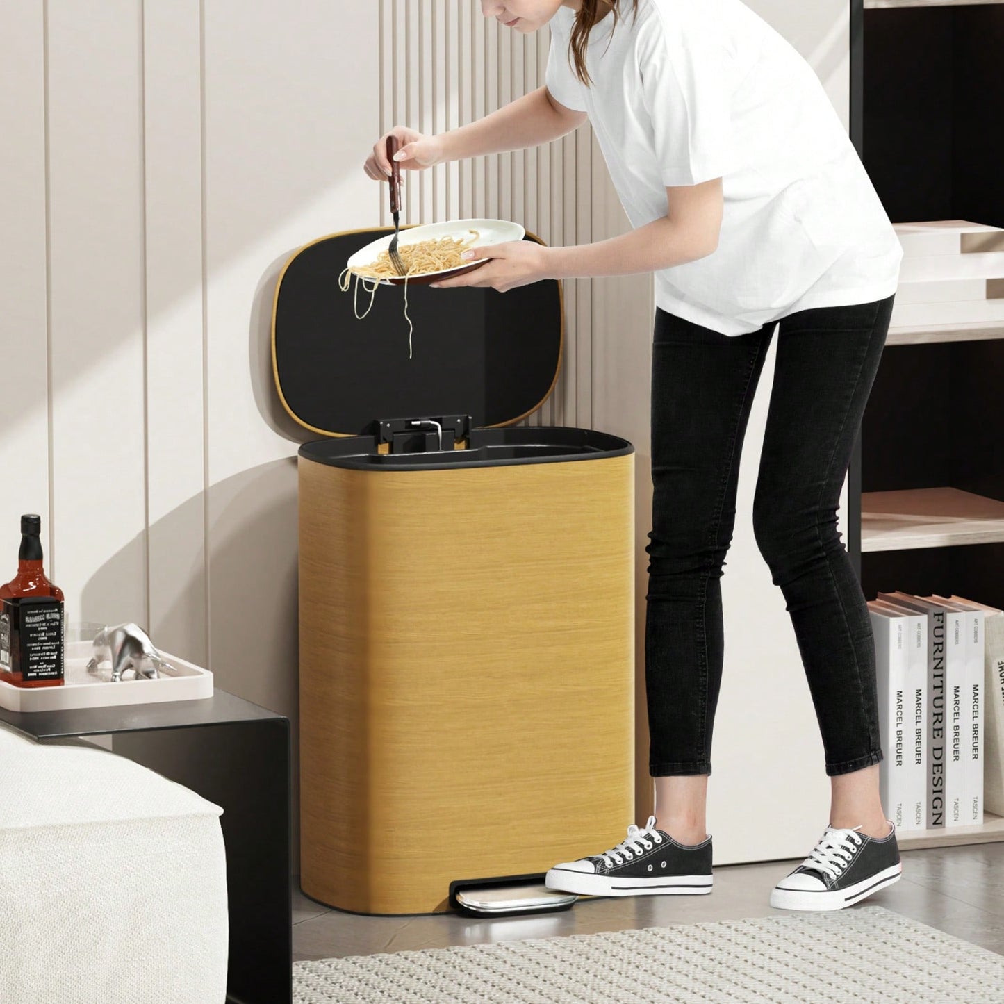 50L Stainless Steel Trash Can with Soft Close Lid and Foot Pedal, Fingerprint-Proof Kitchen Bin with Removable Inner Bucket