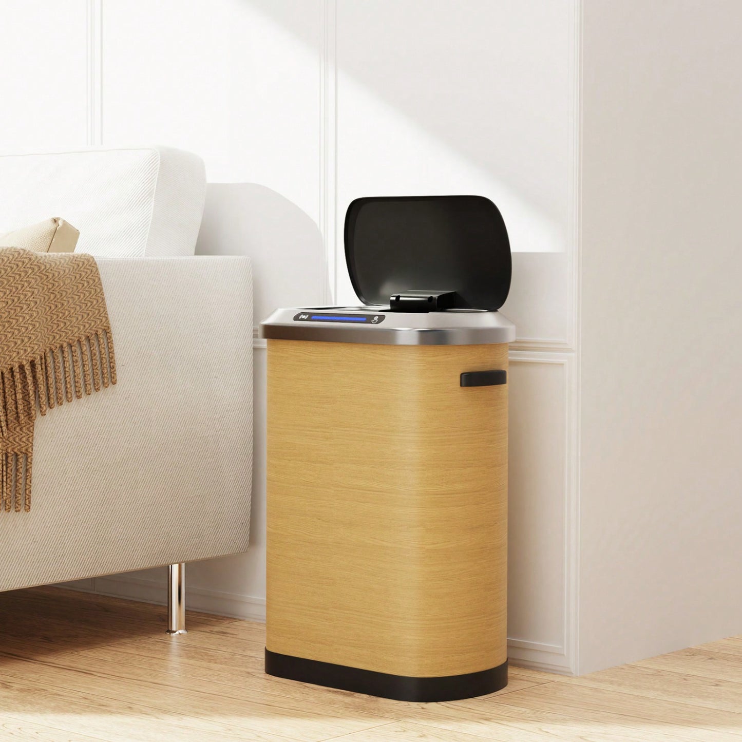 50L Stainless Steel Motion Sensor Trash Can with Quiet Close Lid and Countdown Beam - Hands-Free 13.2 Gallon Kitchen Bin