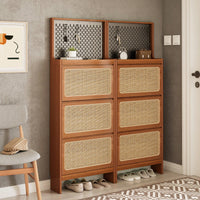 Rattan Shoe Cabinet With 3 Flip Drawers & Pegboard - Narrow Entryway Shoe Storage Organizer, Hidden Storage, 24.88" Wide, 65" Tall