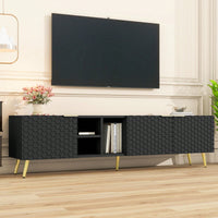 Geometric TV Stand with Storage and Cable Management for TVs Up to 80 Inches Gold Accents Modern Entertainment Center