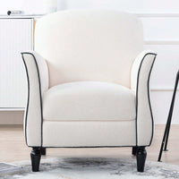 Ergonomic Curved Back Modern Accent Chair Upholstered Armchair with Wooden Legs for Living Room Bedroom Office