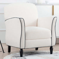 Ergonomic Curved Back Modern Accent Chair Upholstered Armchair with Wooden Legs for Living Room Bedroom Office