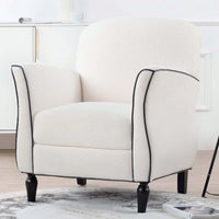 Ergonomic Curved Back Modern Accent Chair Upholstered Armchair with Wooden Legs for Living Room Bedroom Office