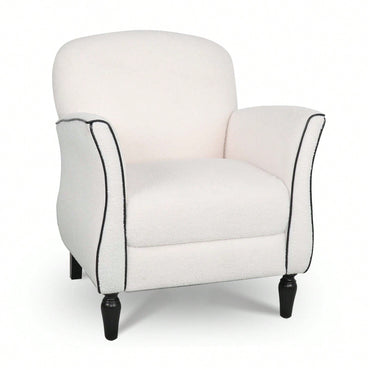 Ergonomic Curved Back Modern Accent Chair Upholstered Armchair with Wooden Legs for Living Room Bedroom Office