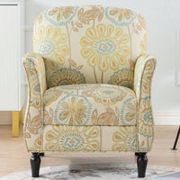 Ergonomic Curved Back Modern Accent Chair Upholstered Armchair with Wooden Legs for Living Room Bedroom Office