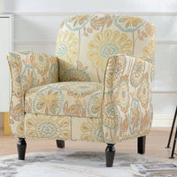 Ergonomic Curved Back Modern Accent Chair Upholstered Armchair with Wooden Legs for Living Room Bedroom Office