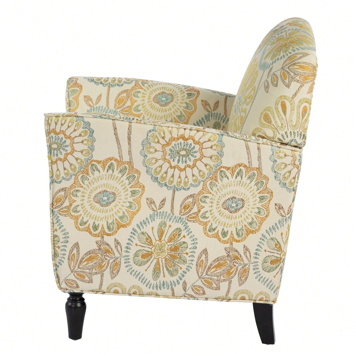 Ergonomic Curved Back Modern Accent Chair Upholstered Armchair with Wooden Legs for Living Room Bedroom Office