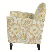 Ergonomic Curved Back Modern Accent Chair Upholstered Armchair with Wooden Legs for Living Room Bedroom Office