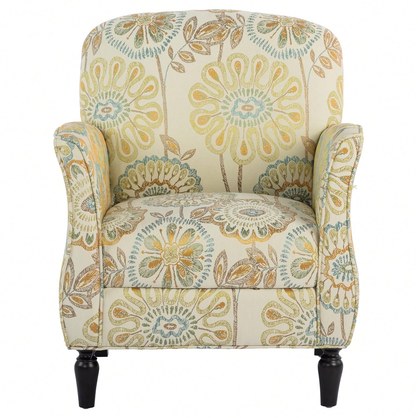 Ergonomic Curved Back Modern Accent Chair Upholstered Armchair with Wooden Legs for Living Room Bedroom Office