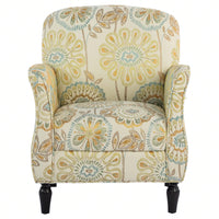 Ergonomic Curved Back Modern Accent Chair Upholstered Armchair with Wooden Legs for Living Room Bedroom Office