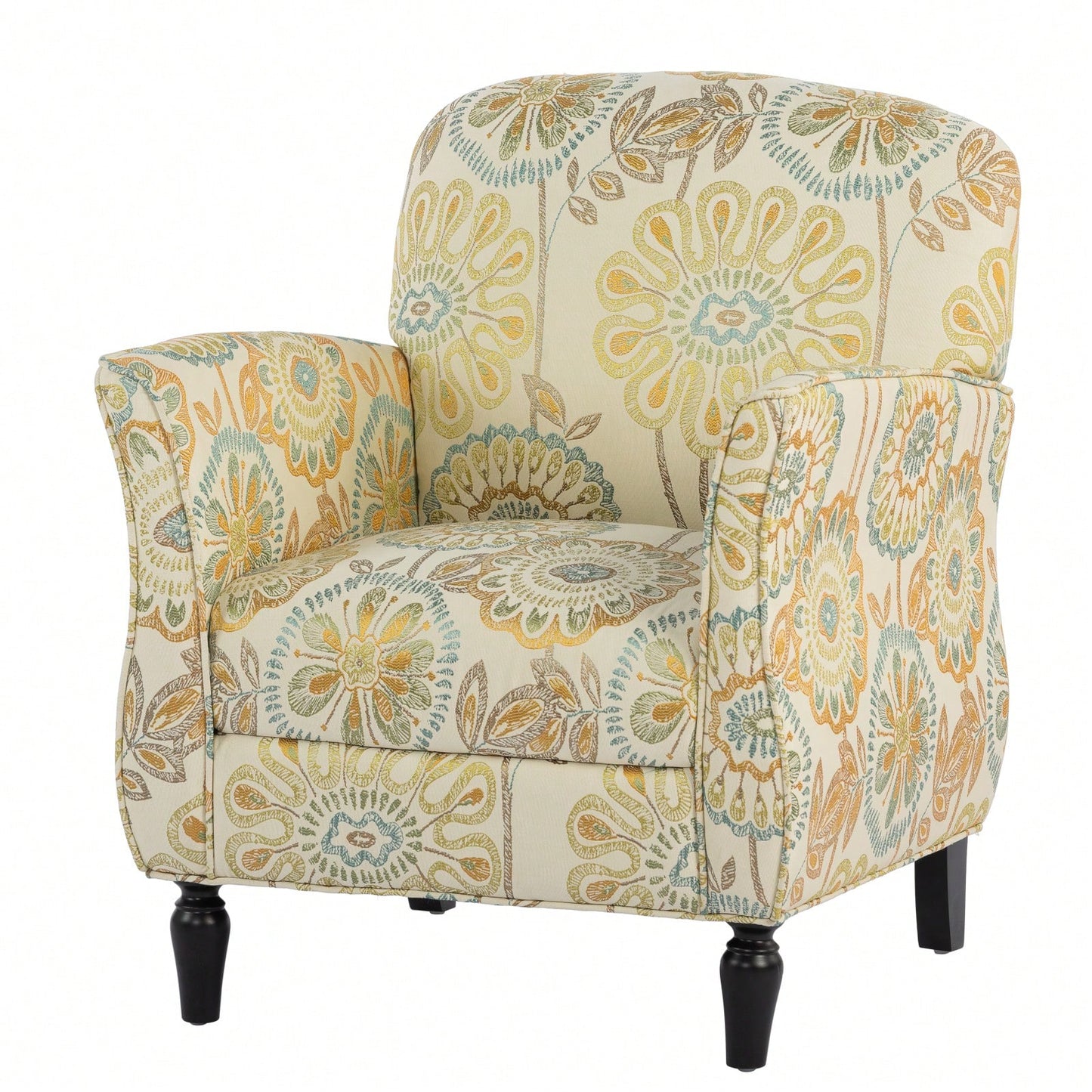 Ergonomic Curved Back Modern Accent Chair Upholstered Armchair with Wooden Legs for Living Room Bedroom Office