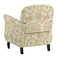 Ergonomic Curved Back Modern Accent Chair Upholstered Armchair with Wooden Legs for Living Room Bedroom Office