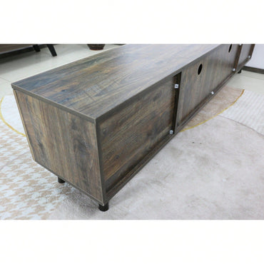 Mid-Century Modern TV Stand for 65 Inch TVs with Storage and Cable Management Solid Wood Legs Brown Finish