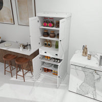 71 Inch Freestanding Kitchen Pantry Cabinet with 4 Doors Drawer Adjustable Shelves for Dining Room and Kitchen Storage White