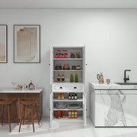 71 Inch Freestanding Kitchen Pantry Cabinet with 4 Doors Drawer Adjustable Shelves for Dining Room and Kitchen Storage White