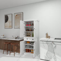 71 Inch Freestanding Kitchen Pantry Cabinet with 4 Doors Drawer Adjustable Shelves for Dining Room and Kitchen Storage White